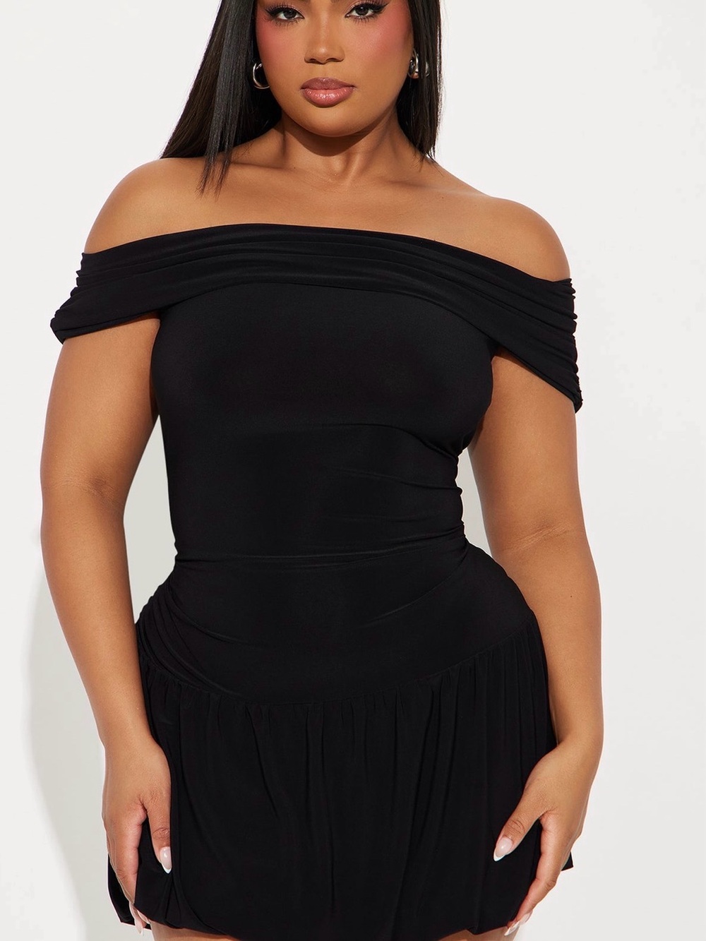 Off-Shoulder Black Ruched Mini Dress - Picture 3 of 3